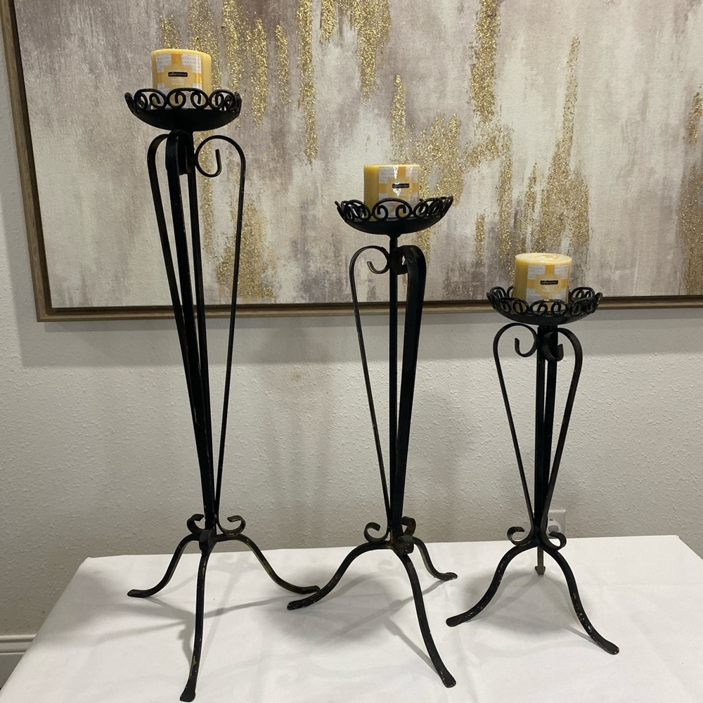 Elegant Black Iron Candle Holders Set ⭐️